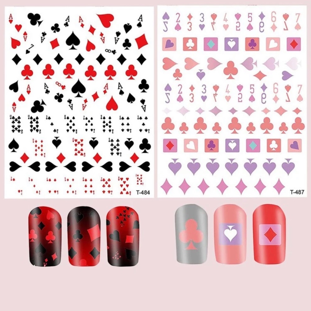 ♠️ 2 Sheets Playing Card Themed Nail Stickers ❤️